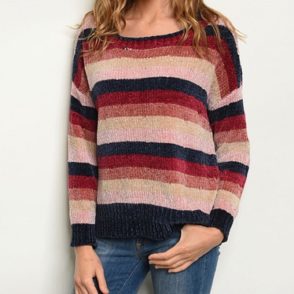 Sweaters - Long sleeve striped chenille sweater